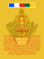 Origin: “Three Flavors of the Wind” follows an old Nepalese rite: only above the 4,000-metre snow line do we harvest Himalayan high-altitude cypress, pair it with freshly fallen Nepalese cedar blossoms, and bind it with local nanmu powder and mountain spring water, hand-rolling each stick. Every stick is blessed by villagers who, facing the wind, chant the “Lung-ta” mantra three times, letting the horses of air carry the prayer skyward—symbolising the rise of fortune, longevity, merit and wisdom.